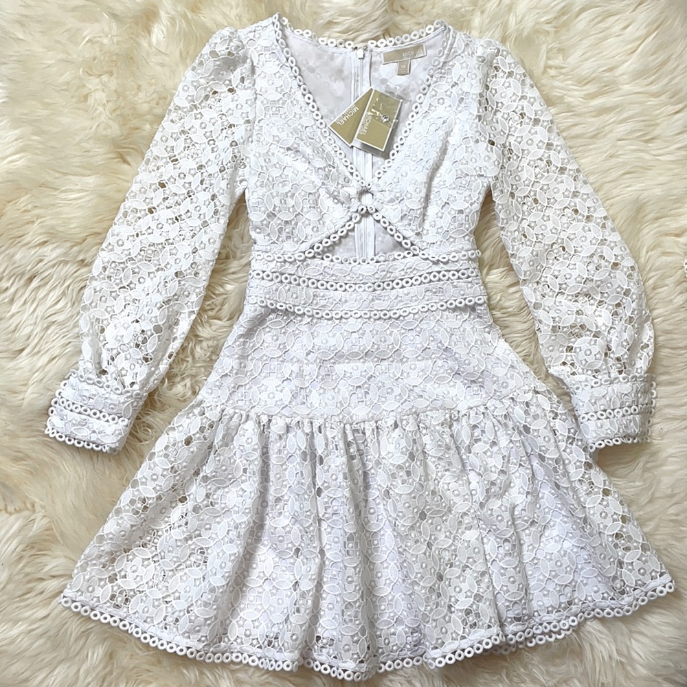 Michael Kors Medallion Lace Cutout Dress In White